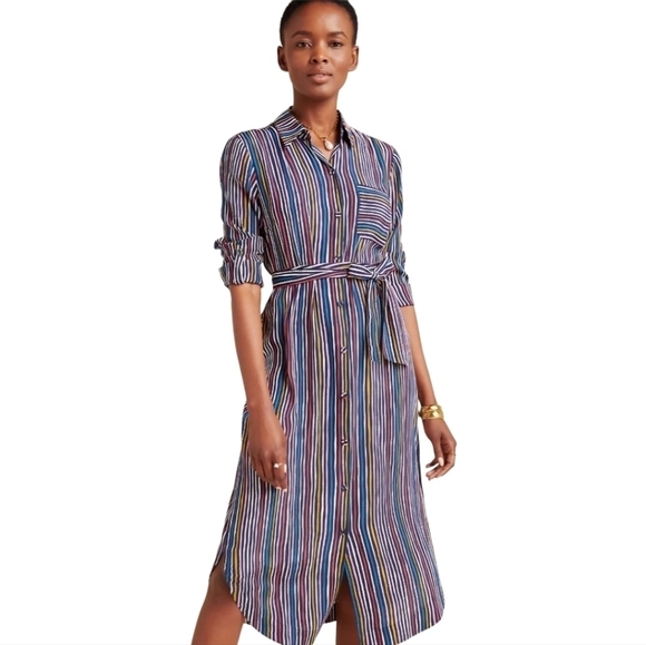 Maeve by Anthropologie Letty Striped Shirtdress Sz 2 - Picture 1 of 13